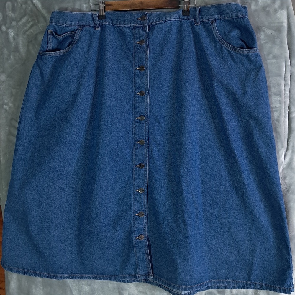 Woman Within Denim Skirt Plus Size 32W  Button Front Blue Casual Cotton‎ Modesty